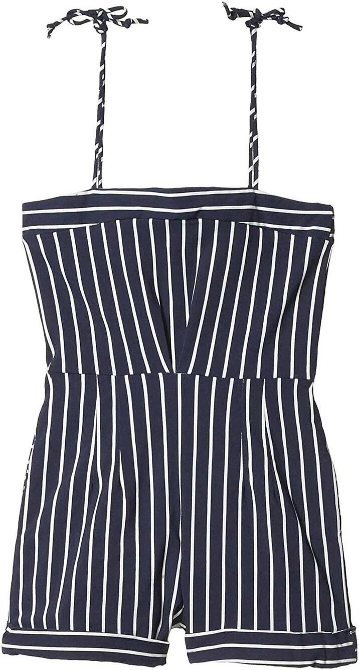 fiveloaves twofish Short Romper Girls Size 7 Navy White Striped Tie Shoulder